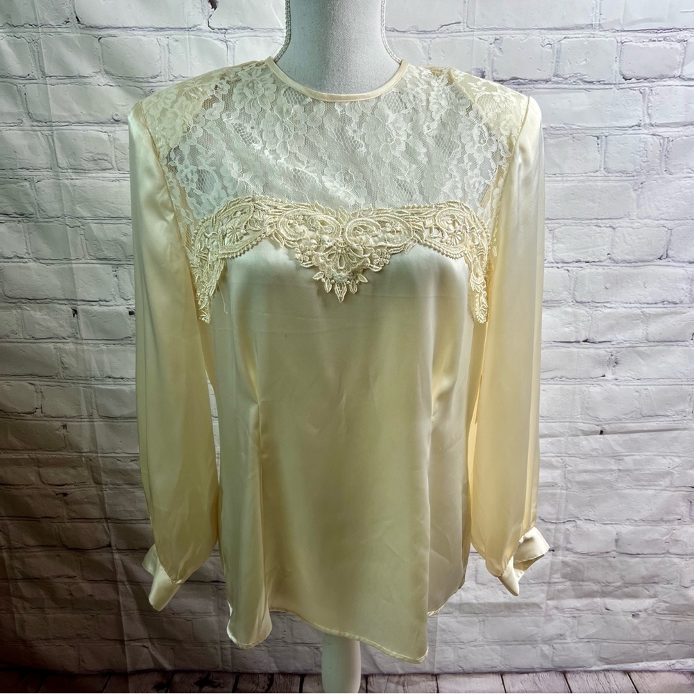 NILANI Vintage Satin & Lace Blouse Top 12 NWT
